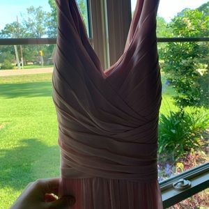 Pink open back bridesmaid dress